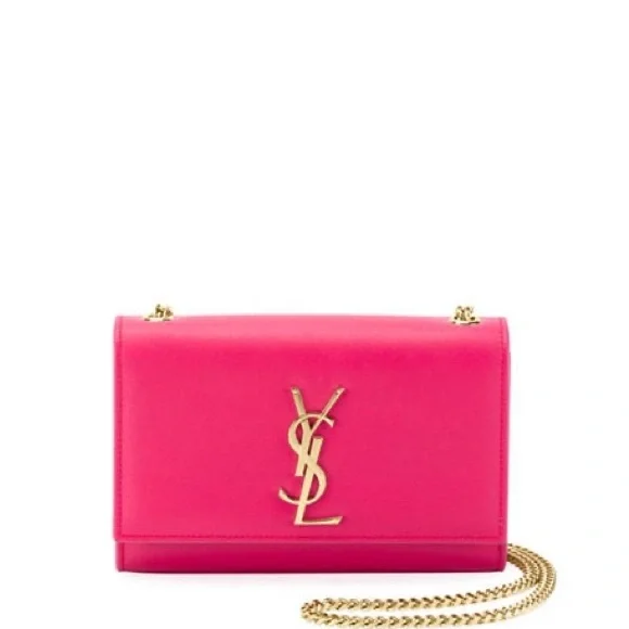 Authentic YSL Saint Laurent Hot Pink Kate Leather Chain Crossbody Bag - Picture 1 of 13